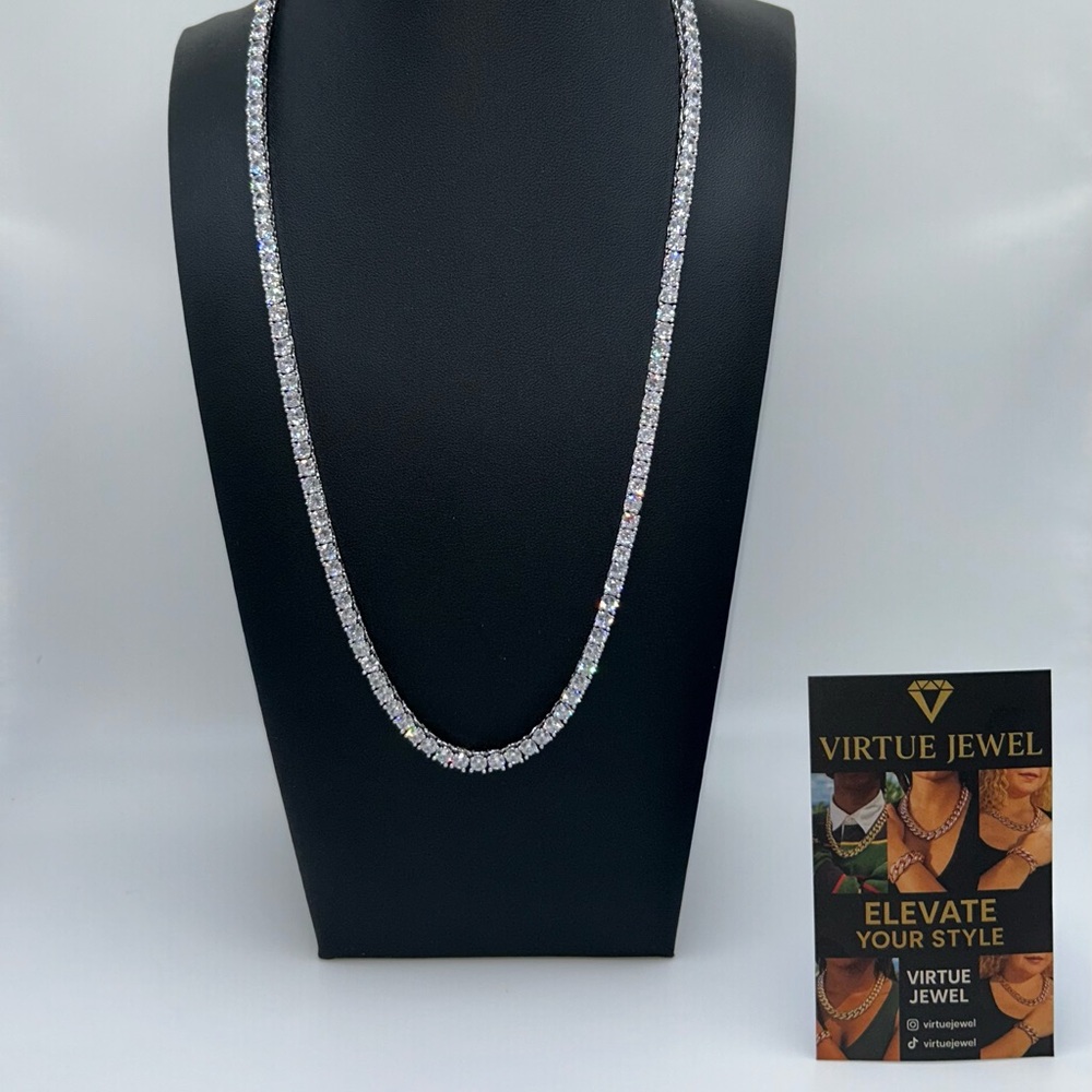 4mm Elegant Tennis Chain Silver White Gold Plated 22inch & 24inch